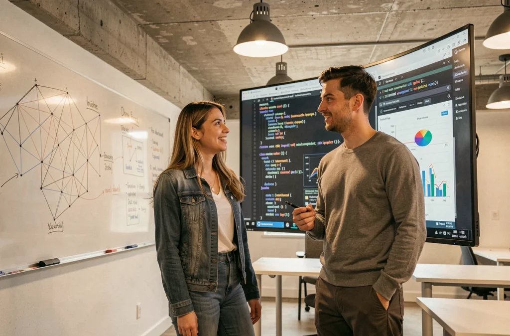 Ingénieurs spécialisés en intelligence artificielle travaillant sur des modèles IA dans une agence d'innovation à Bordeaux