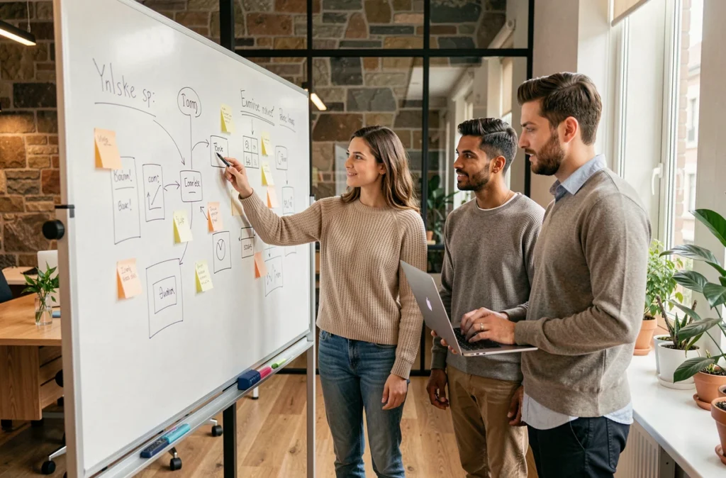 Équipe de développeurs créant des solutions numériques sur mesure dans un bureau moderne