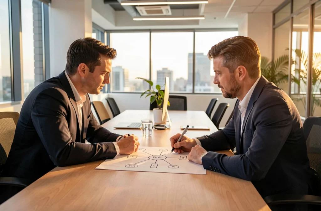 Entretien technique pour un stage avec un schéma réseau sur table